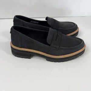 Toms Black Loafers with Tan Trim